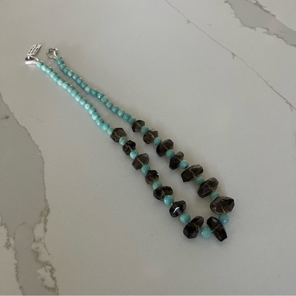One of a kind Smokey Topaz and Amazonite beaded necklace. - Picture 4 of 12